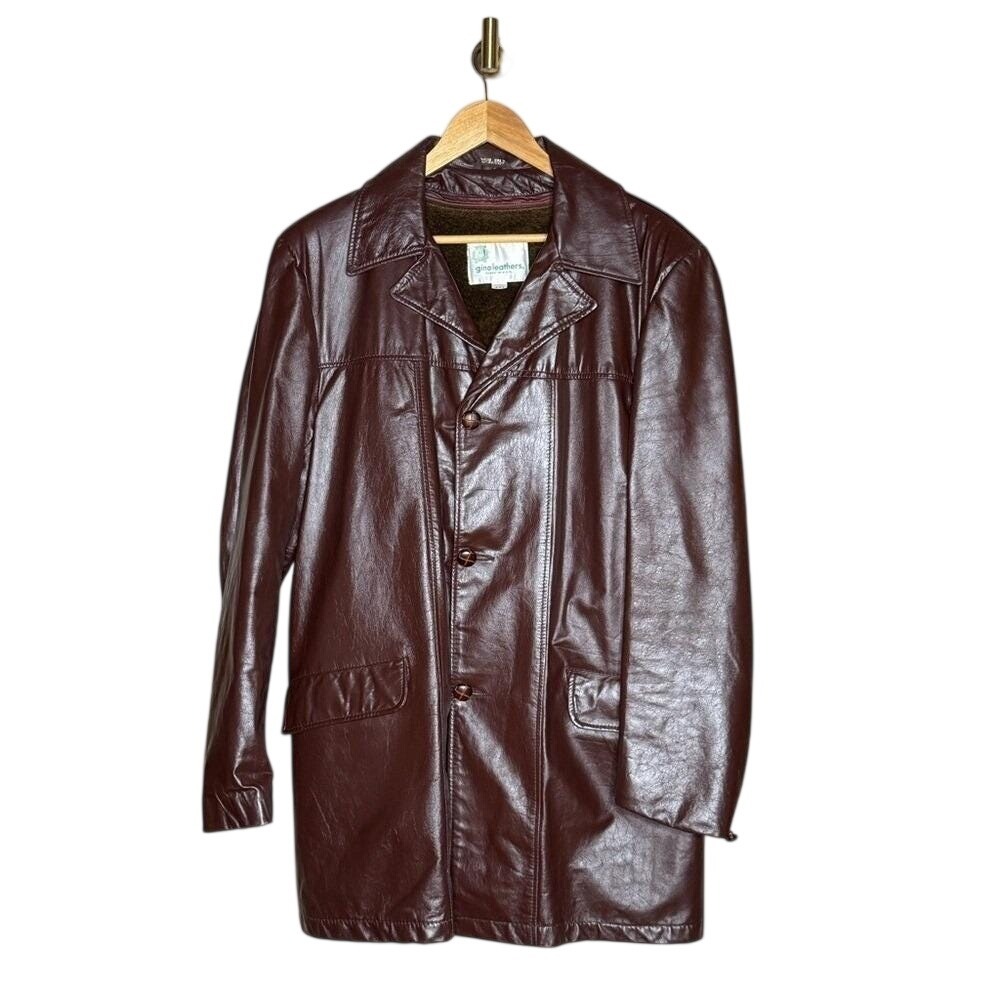 Vintage Oxblood Leather Coat Gino Leathers 42T Made USA Zip-Out Liner Longline